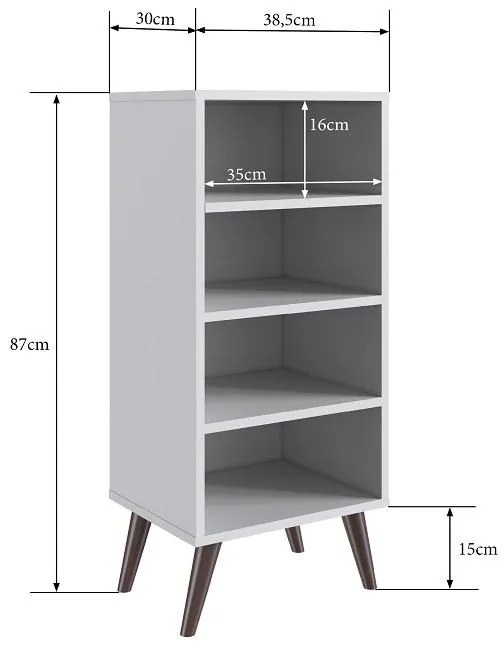 Estante Livreiro Retrô com 4 Prateleiras Sala Quarto Branco