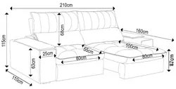 Sofá Retrátil 3 Lugares com Porta Copo 210cm Andes F05 Veludo Grafite