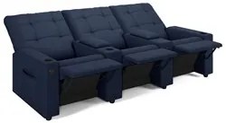 Poltrona de Cinema Reclinável 3 Lugares Baú USB Mallie FH9 PU Azul - M