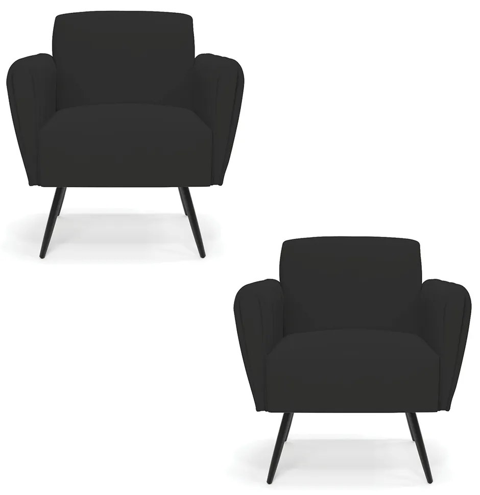 Kit 2 Poltronas Pés Palito de Ferro Bruna Veludo D01 - D'Rossi - Preto