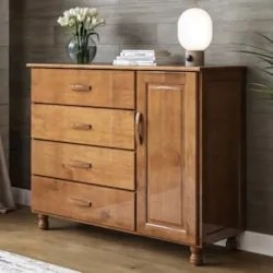 Cômoda Quarto 120cm Madeira Pinus 4 Gavetas Mateo Imbuia Z25 - Mpozena
