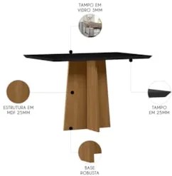 Mesa de Jantar Retangular 120cm 4 Lugares Zuma Ypê/Preto N02 - Mpozena