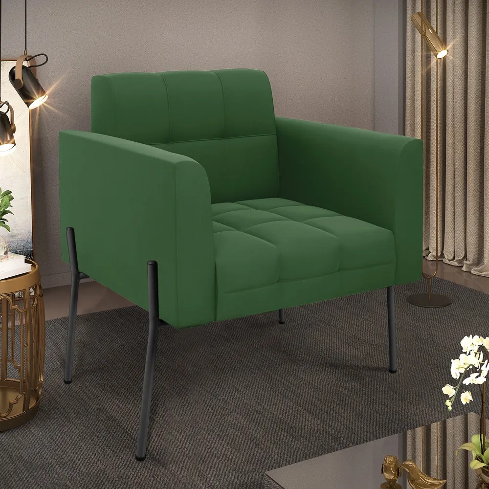 Poltrona Pé de Ferro Preto para Sala Elisa Suede - D'Rossi - Verde