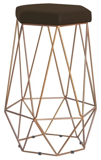 Banqueta Decorativa Rubel Base Gold Suede Marrom G41 - Gran Belo