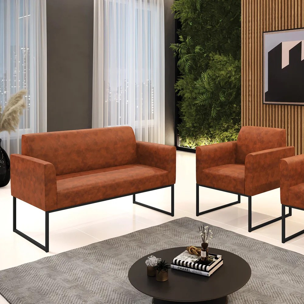 Sofá Namoradeira com Poltrona Base Industrial Preto Marisa Corano D03 - D'Rossi - Nozes
