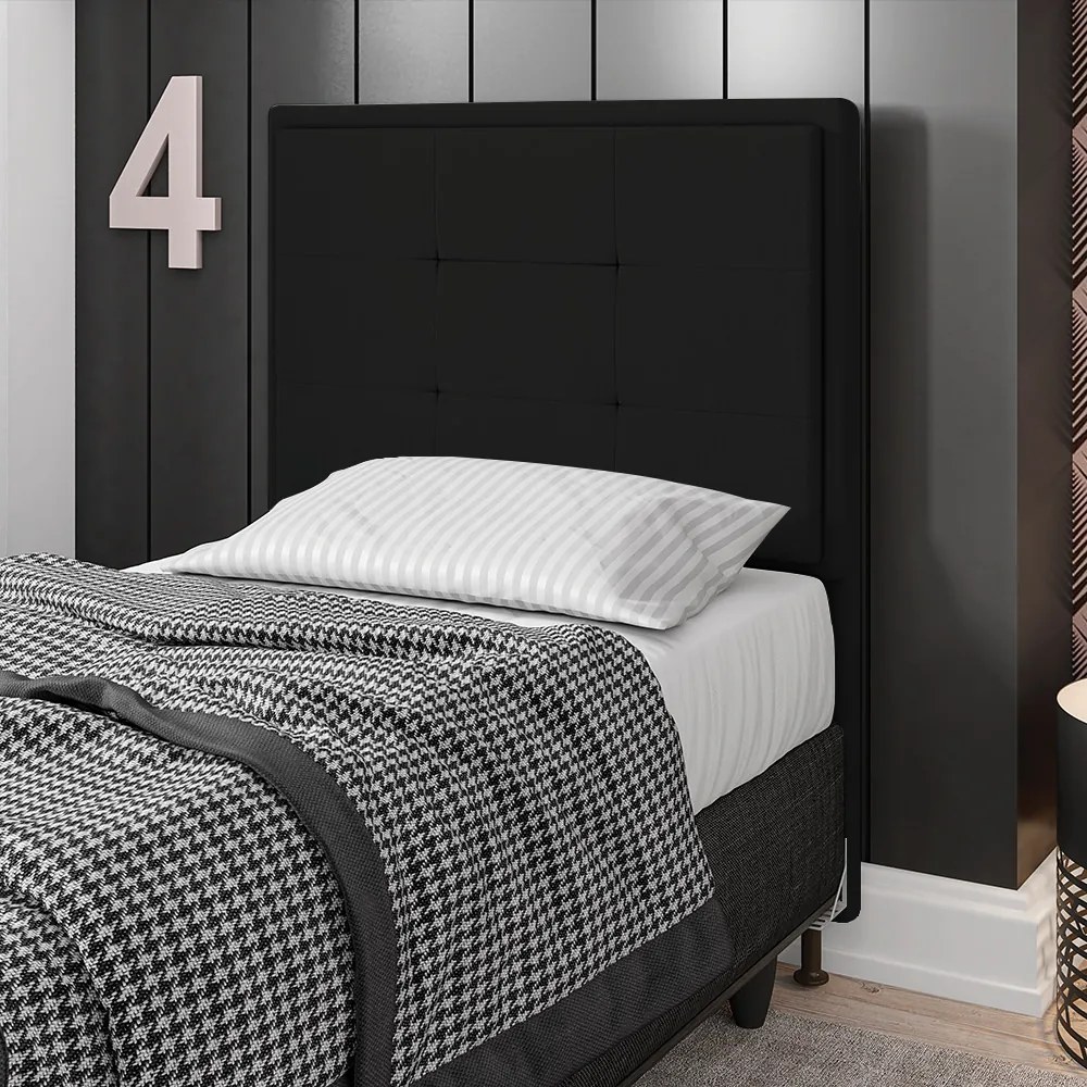 Cabeceira Solteiro Cama Box 90cm para Quarto Onix Suede M11 - D'Rossi - Preto