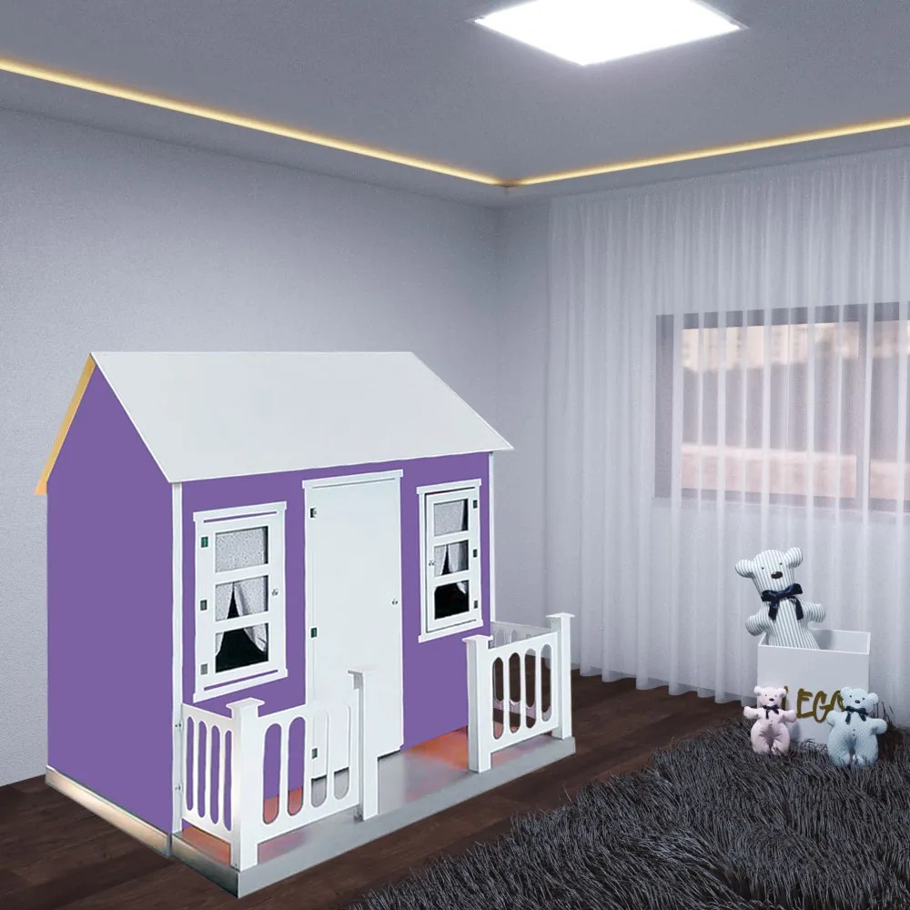 Casinha de Brinquedo com Cercado e Cortinas Roxa/Branco L12 - Gran Belo