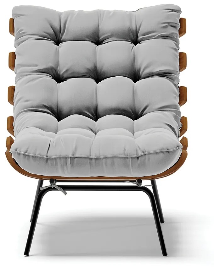Poltrona Costela Suede Base Metálica Preto M11 - D'Rossi - Cinza
