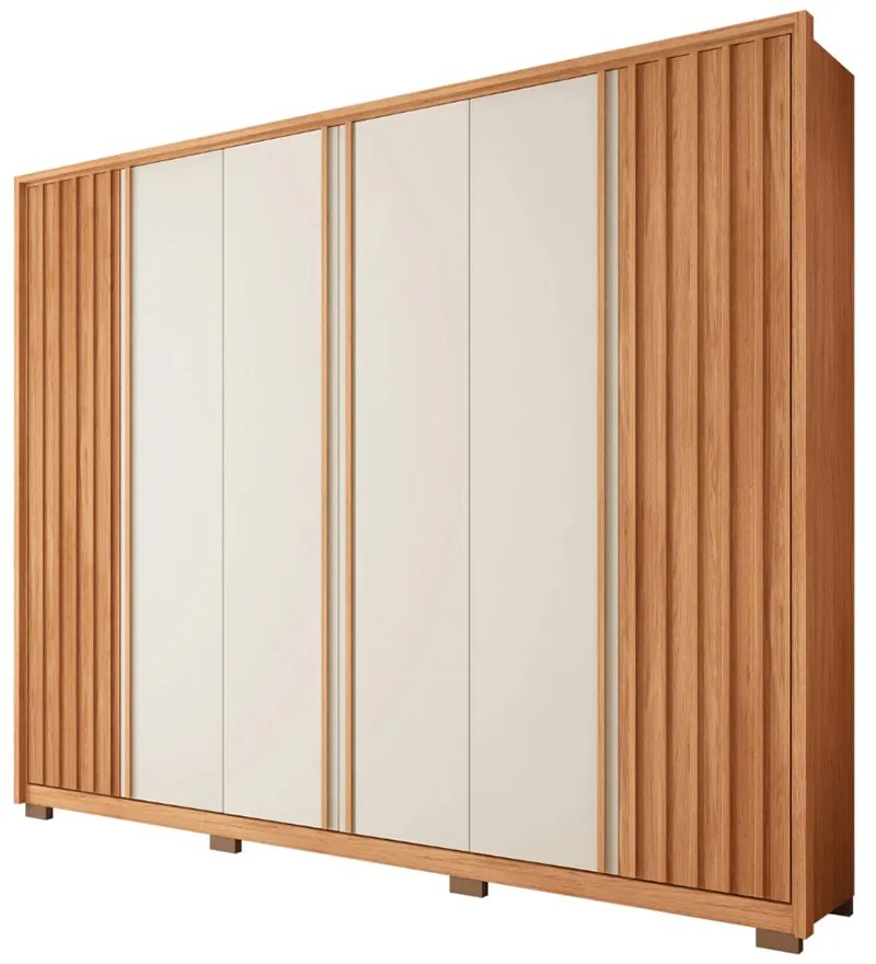 Guarda Roupa Casal 268cm Bravus 6 Portas de Bater com 4 Gavetas MDP Freijo/OffWhite G11 - Gran Belo