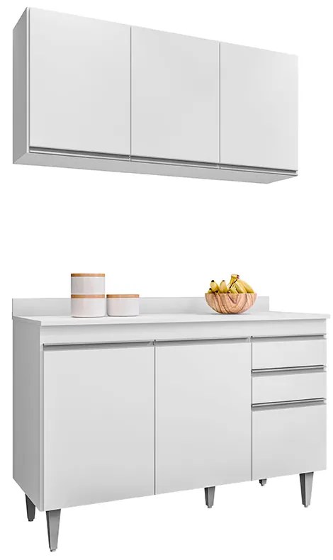 Conjunto Balcão de Cozinha Pursat com Tampo e Armário Aéreo MDP/BP Branco G96 - Gran Belo