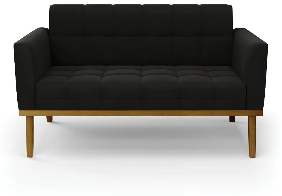 Sofá Namoradeira 2 Lugares Base de Madeira Castanho Elisa Suede D03 - DRossi - Preto