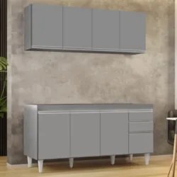 Armário Cozinha e Balcão Para Pia 160cm Arkansas Cinza      - Lumil