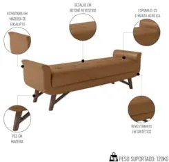 Puff Recamier Calçadeira 140cm Base Madeira Neville Z37 Sintético Cara