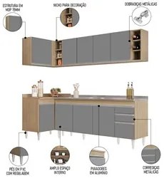 Armário de Cozinha Modulado de Canto Direito 5 Peças CP45 com Pia Inox