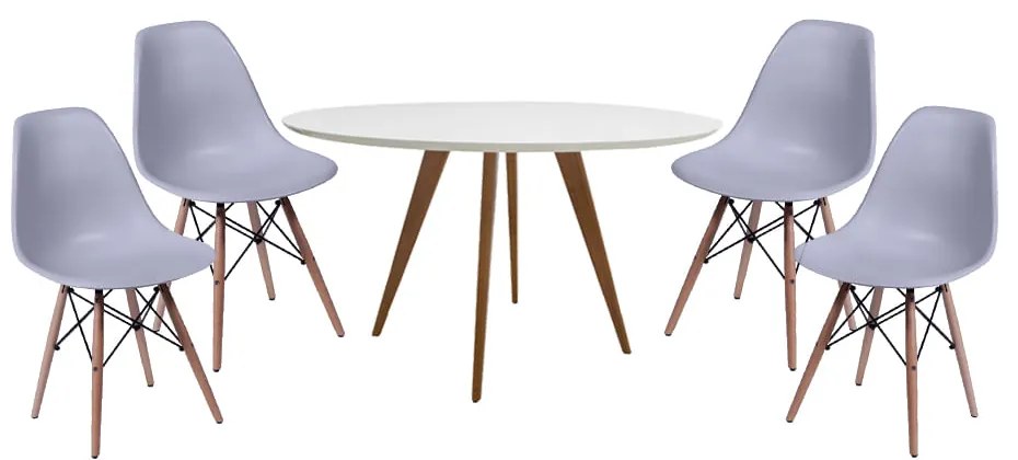 Conjunto Mesa Square Redonda Branco 88cm com 4 Cadeiras Eiffel - Cinza