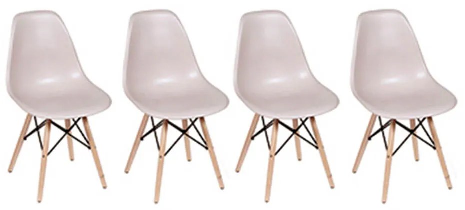 Conjunto 4 Cadeiras Eiffel Base Madeira Bege Acinzentado - Conjunto 4 Cadeiras Eiffel Base Madeira - Bege Acinzentado