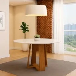 Mesa De Jantar Redonda 6 Lugares 135cm Ella N02 Ypê/Off White - Mpozen