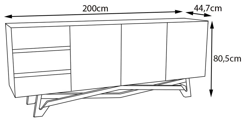 Buffet Balcão Sala de Jantar 200cm Tampo de Vidro Aaron Off White/Champagne G60 - Gran Belo