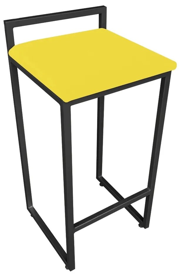 Banqueta Pietra Suede Base Preto - Amarelo