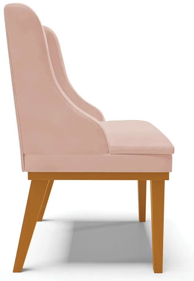 Kit 10 Cadeiras de Jantar Liz Veludo Rosê Base Fixa Madeira Castanho D03 - D'Rossi