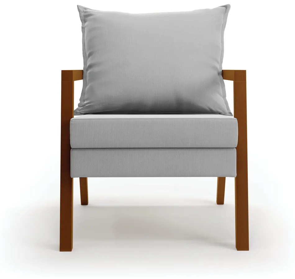 Kit 02 Poltronas Alice Suede Cinza Base de Madeira D03 - D'Rossi