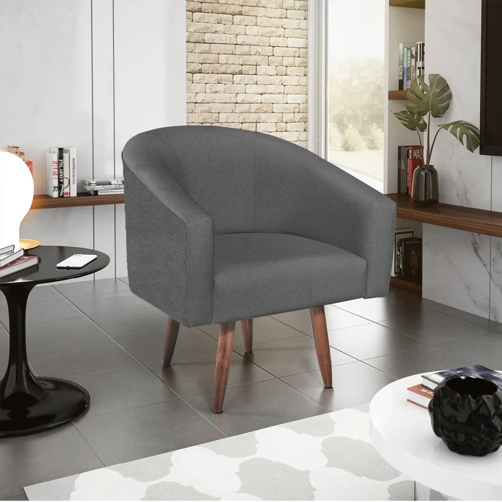 kit 02 Poltronas Luiza Palito Mel Linho Chumbo - ADJ Decor