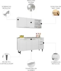 Armário de Cozinha CP01 Com Pia 150cm Pérola Z34 Branco     - Mpozenat
