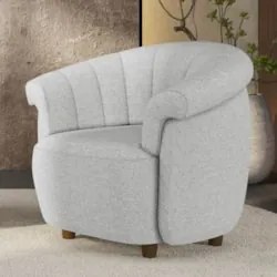 Poltrona Sala de Estar Pé Madeira Lykan Linho Cinza Z32     - Mpozenat