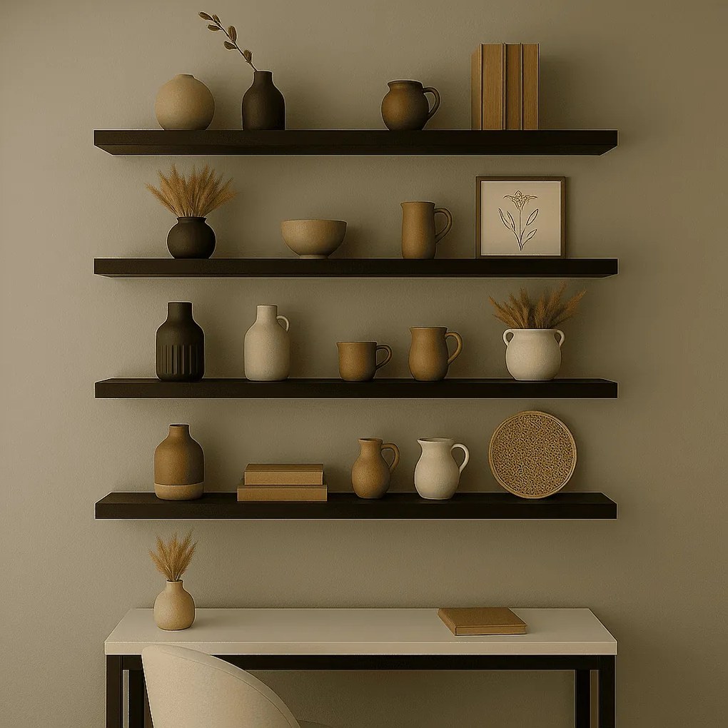 Prateleira Madeira Flutuante Multiuso Kit 4 91x20 Luara L06 - D'Rossi - Preto