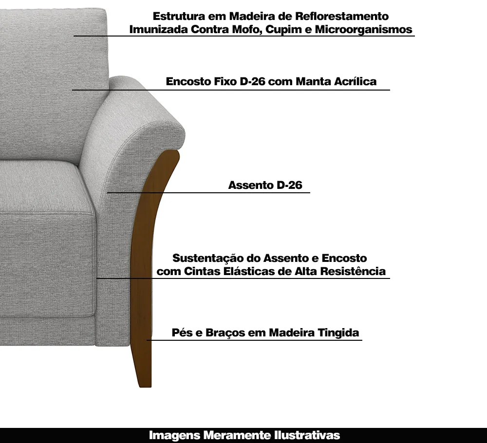Poltrona Decorativa Pés em Madeira Market Linho Cinza G45 - Gran Belo