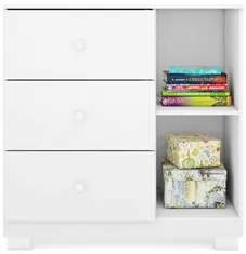 Cômoda Infantil 100% MDF 1 Porta e 3 Gavetas Duda Branco     - Phoenix