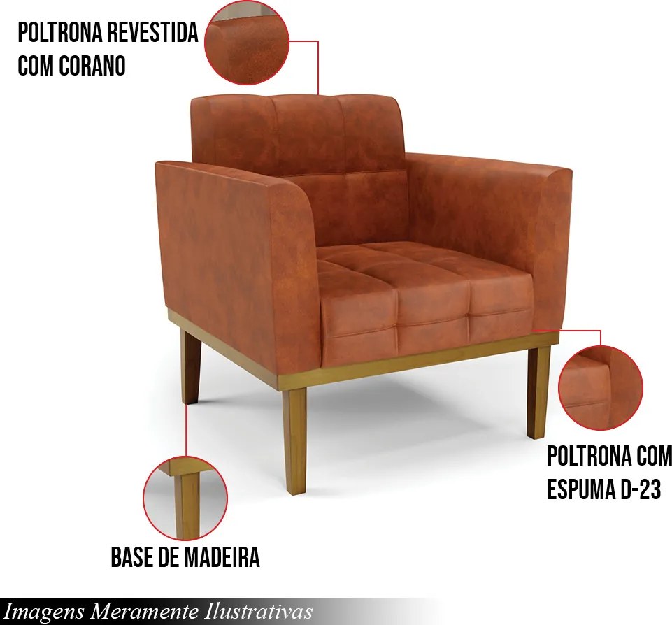 Poltrona Decorativa Karen Pés Fixo em Madeira Castanho Pu Nozes G19 - Gran Belo
