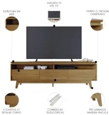 Rack Bancada de TV 75 Pol 200cm Celina Z10 Cumaru - Mpozenato