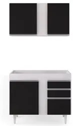 Armário Aéreo Indiana e Balcão Para Pia 100cm Luziania Branco/Preto -