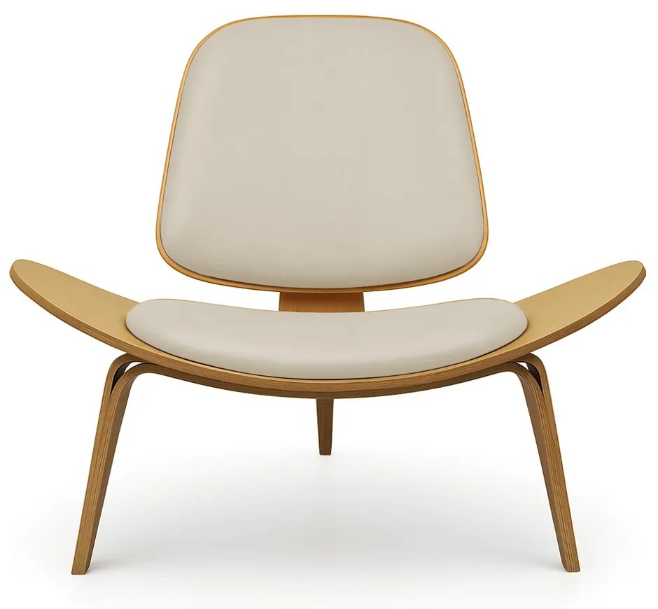 Poltrona Decorativa Base de Madeira Shell Sintético P01 - D'Rossi - Bege