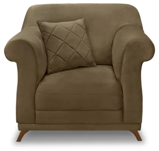 Poltrona Sala de Estar Pé de Madeira Julieta Suede S04 - D'Rossi - Caramelo