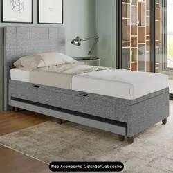Bicama Box Baú Solteiro 88x188 cm Samy S05 Linho Cinza - Mpozenato