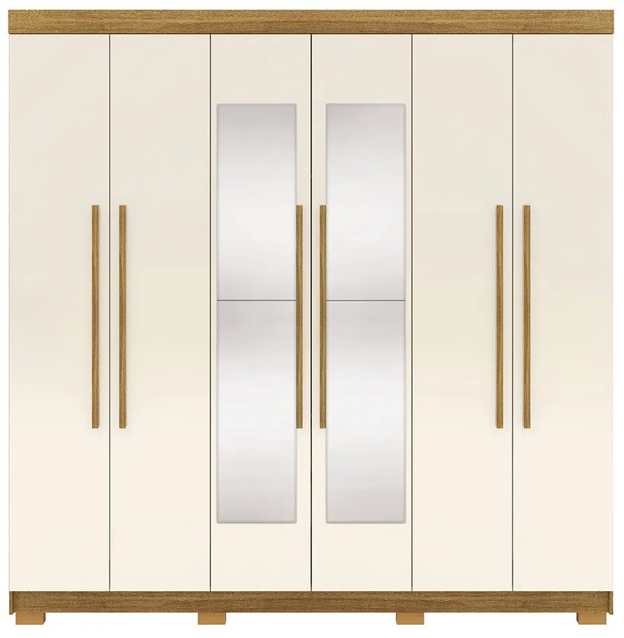 Guarda Roupa Casal Doral 6 Portas de Bater 2 com Espelhos 2 Gavetas Nature/OffWhite G98 - Gran Belo