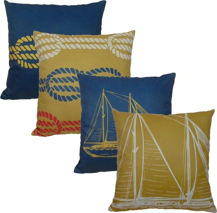 Almofada Marine Tons Mostarda e Azul 45x45cm - AMI-0104 - Somente Capa