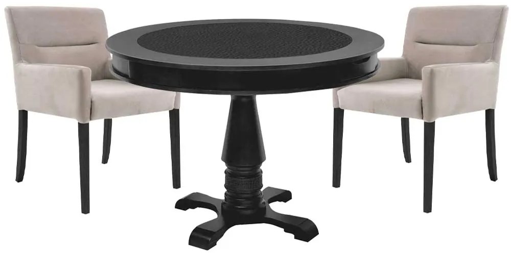 Mesa de Jogos Carteado Redonda Victoria Tampo Reversível Preto com 2 Cadeiras Vicenza Nude G36 G15 - Gran Belo