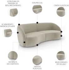 Sofá 3 Lugares 240cm Orgânico Zion Z32 Veludo Bege - Mpozenato