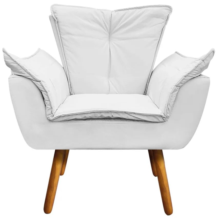02 Poltronas e 01 Puff Pé Palito de Madeira Opala Corino D03 - D'Rossi - Branco