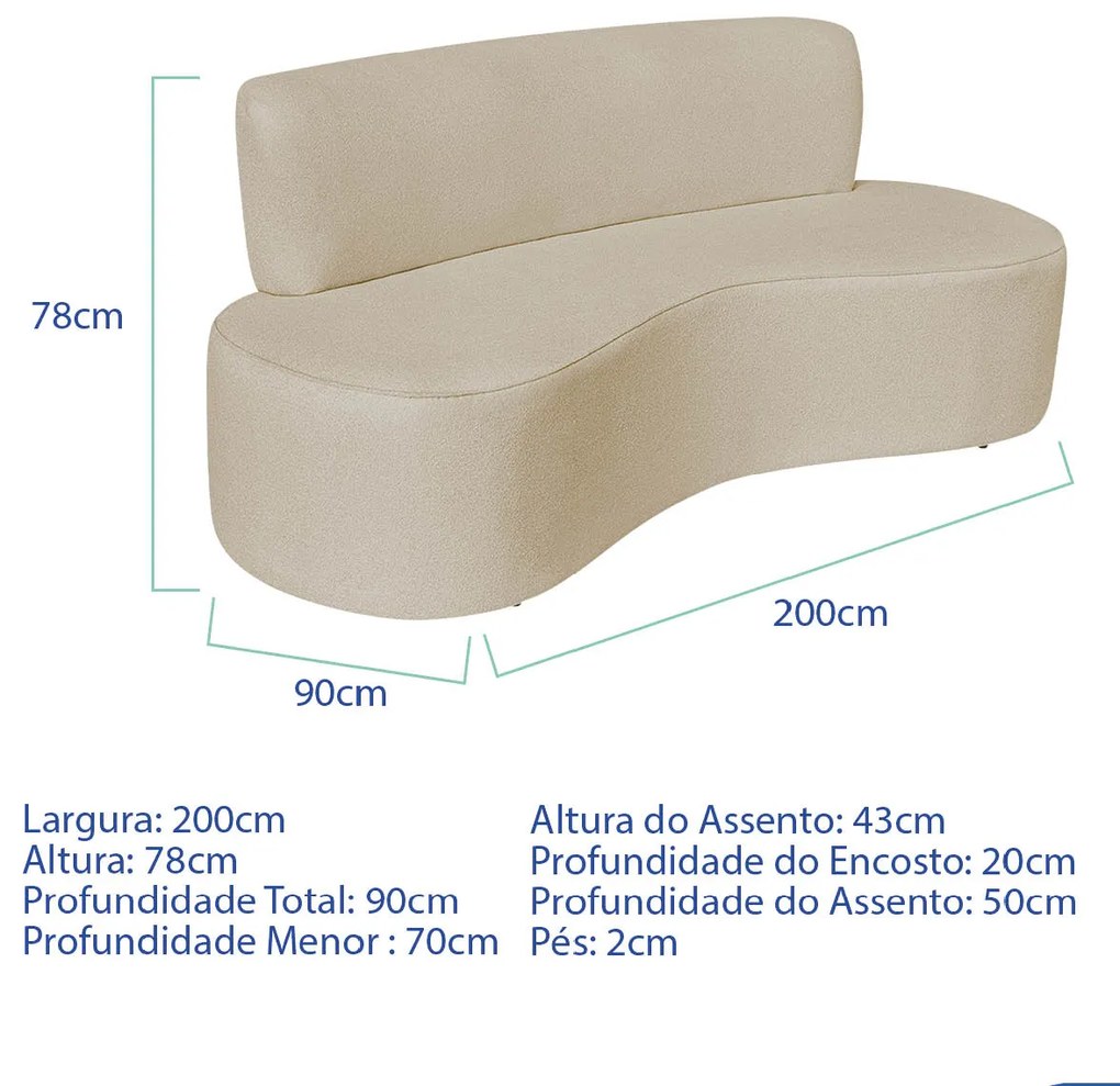 Kit Sofá Curvo Amsterdã 200cm e 2 Poltronas Luiza Max Suede