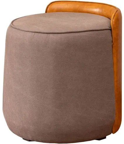 Puff Alamo Estofado Tecido Lona Grafite e Courino Caramelo 53 cm - 71332 Sun House