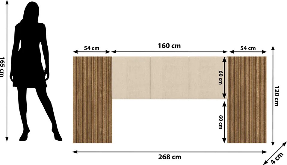 Cabeceira Casal Queen Cama Box 268cm Ripado Selma Linho V01 - D'Rossi - Brisa e Bege