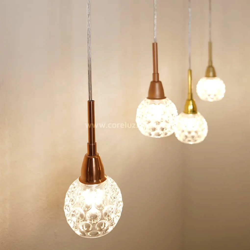 Pendente Amora Vidro Cristal Ø8X17Cm Alumínio 1Xg9 - Qimporta Pd2301 (DOURADO BRILHO)