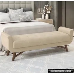 Puff Recamier Calçadeira 195cm Base Madeira Neville Z37 Boucle Bege -