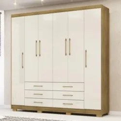 Guarda Roupa Casal 223cm 6 Portas Canadá Nature/Champanhe - Vila Rica