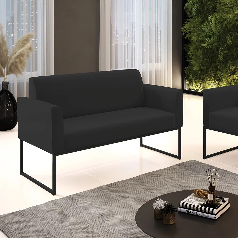 Sofá Namoradeira Base Industrial Preto Marisa Veludo D03 - D'Rossi - Preto