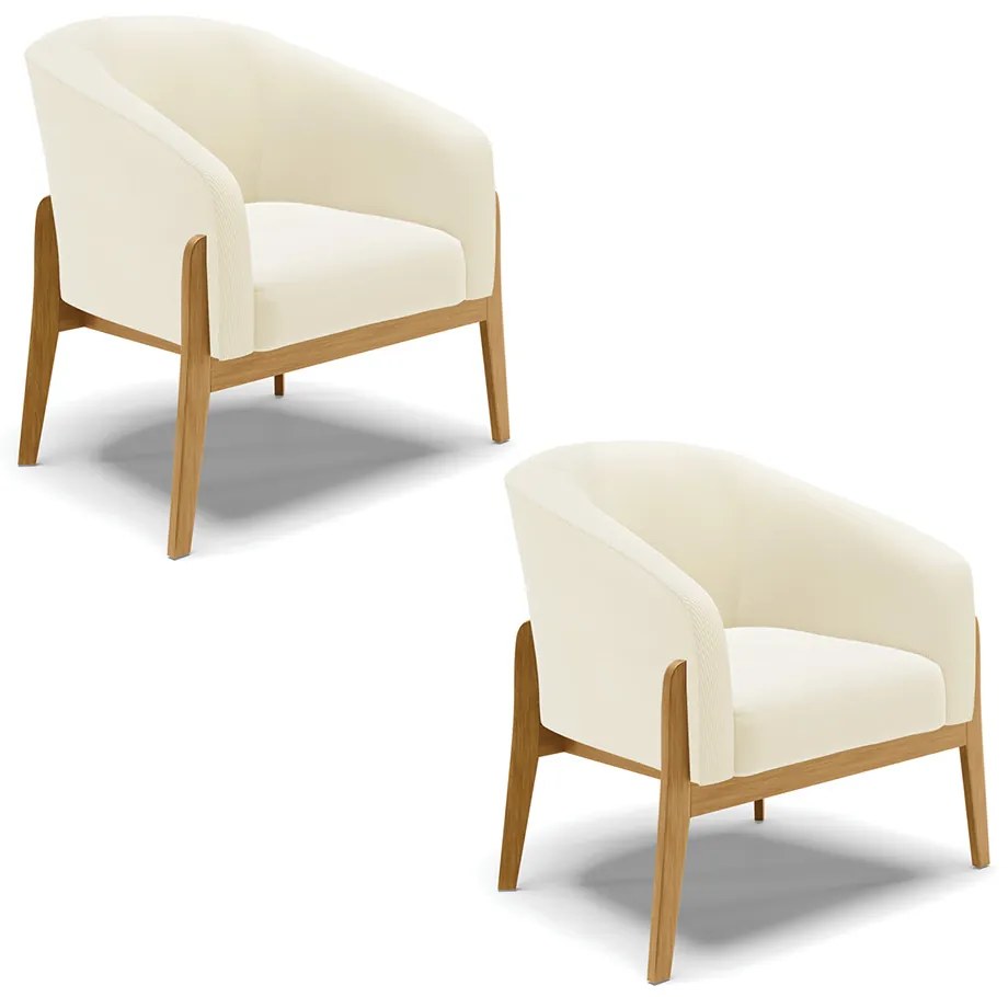 Poltrona Decorativa Base Madeira Kit 2 Stella Cotelê Int/Veludo D03 - D'Rossi - Off White